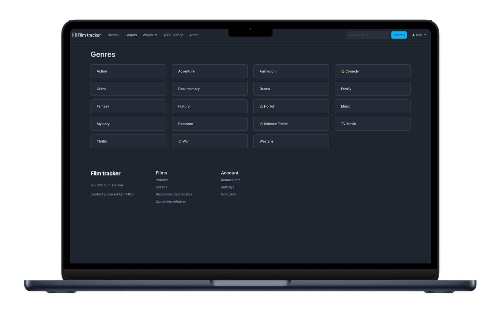 Screenshot of 'genre' selection page