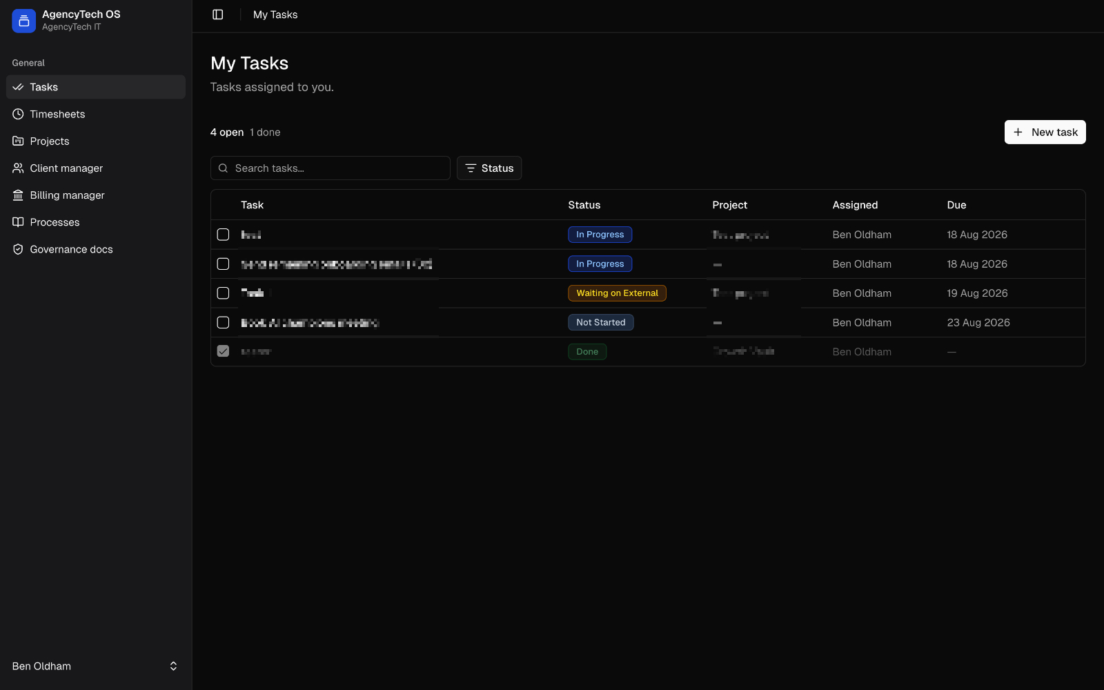 Tasks page screenshot