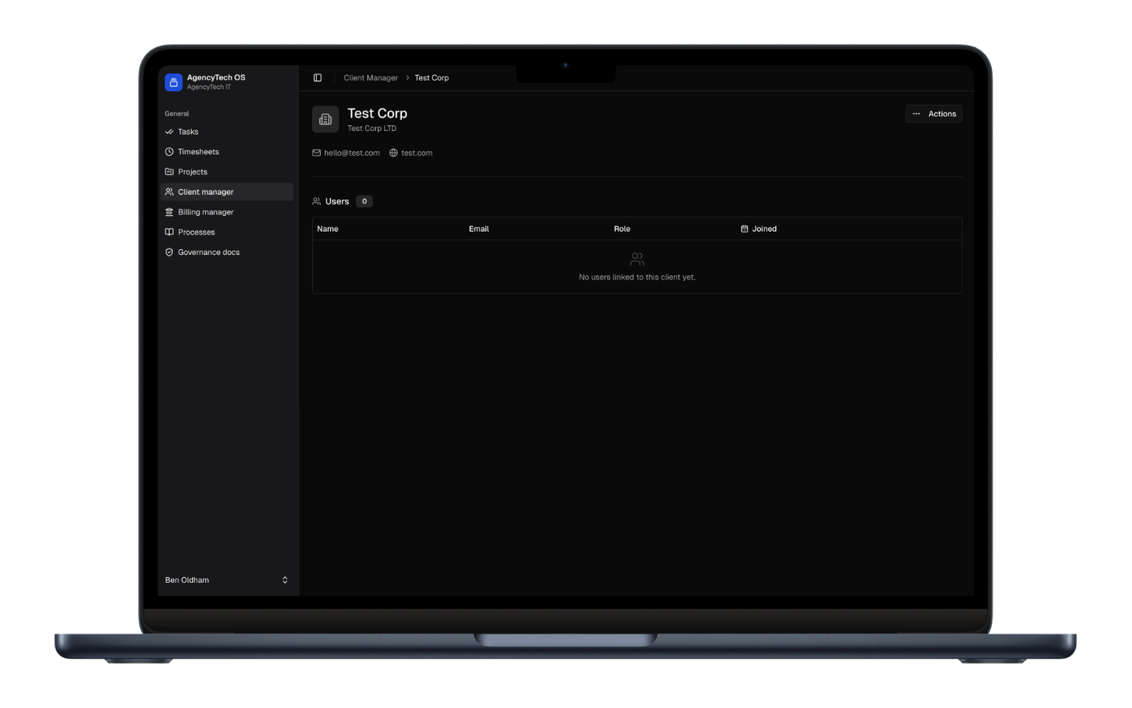 Client management page screenshot